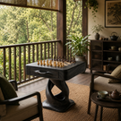 Handcrafted Solid Wood Chess Table with Storage Drawer and Sculptural Pedestal Base