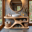 Handcrafted Solid Wood Bathroom Vanity Organic Modern Sink Console Rustic Spa Style Washstand