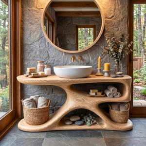 Handcrafted Solid Wood Bathroom Vanity Organic Modern Sink Console Rustic Spa Style Washstand