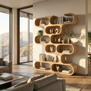 Handcrafted Solid Wood Organic Bookcase with Curved Open Display Shelves