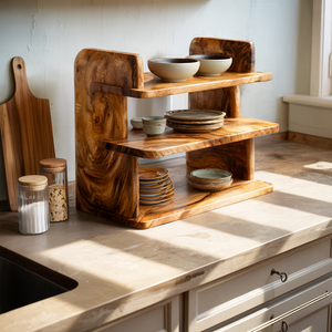 Handcrafted Solid Wood Kitchen Counter Organizer Shelf