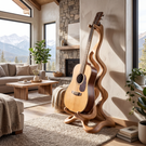 Wooden Guitar Stand with Organic Design for Acoustic Guitar Display