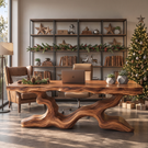 Sculptural Solid Wood Executive Desk with Organic Branch Base and Live Edge Top