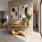 Handcrafted Solid Wood Wave Console Table with Sculpted Base
