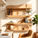 Modern Floating Wooden Shelves Sculptural Wall Mounted Shelf Set