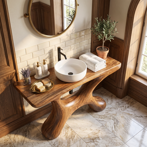 Bathroom Vanity Solid Wood with Sculptural Open Arch Base for Rustic Bathroom