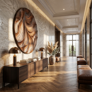 Solid Wood Oval Wall Art with Deep Carved Wave Relief and Organic Flow Design
