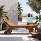 Organic Solid Wood Bench with Sculptural Branch Form