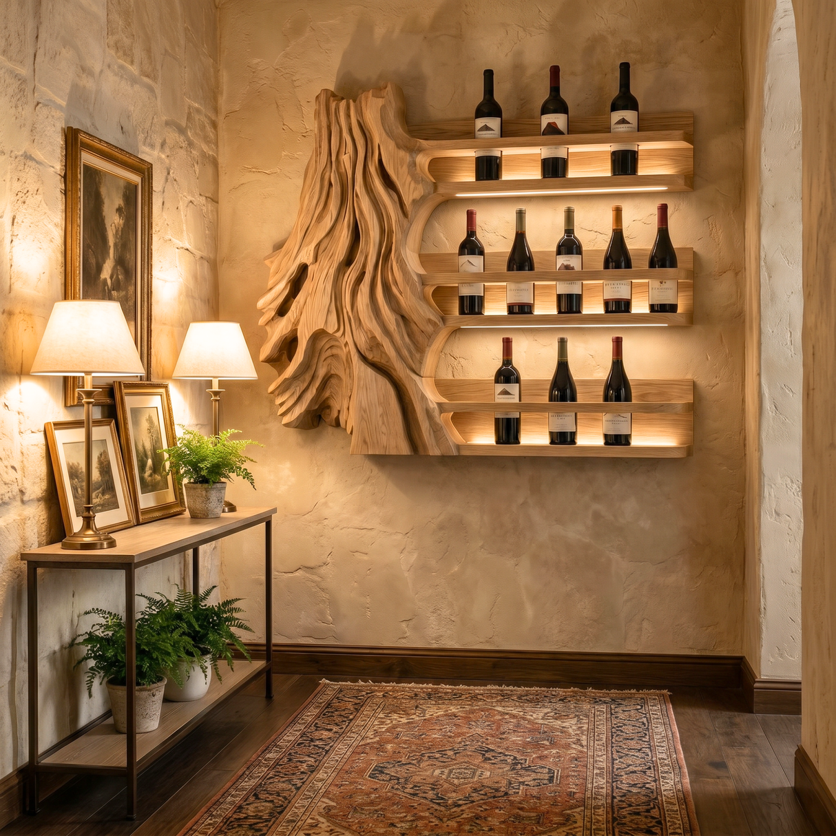 Organic Canyon Solid Wood Wine Rack Wall Shelf