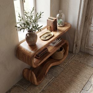 Hand-Carved Solid Wood Outdoor Sculpture Ascending Open Curve Monument Form