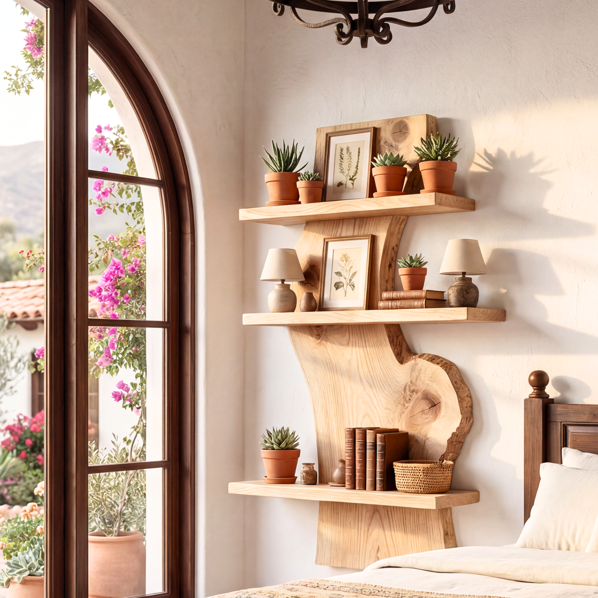 Organic Live Edge Solid Wood Wall Shelf Sculptural Floating Storage