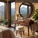 Rounded Wood Vanity Table with Two Drawers, Minimalist Dressing Table for Modern Bedrooms