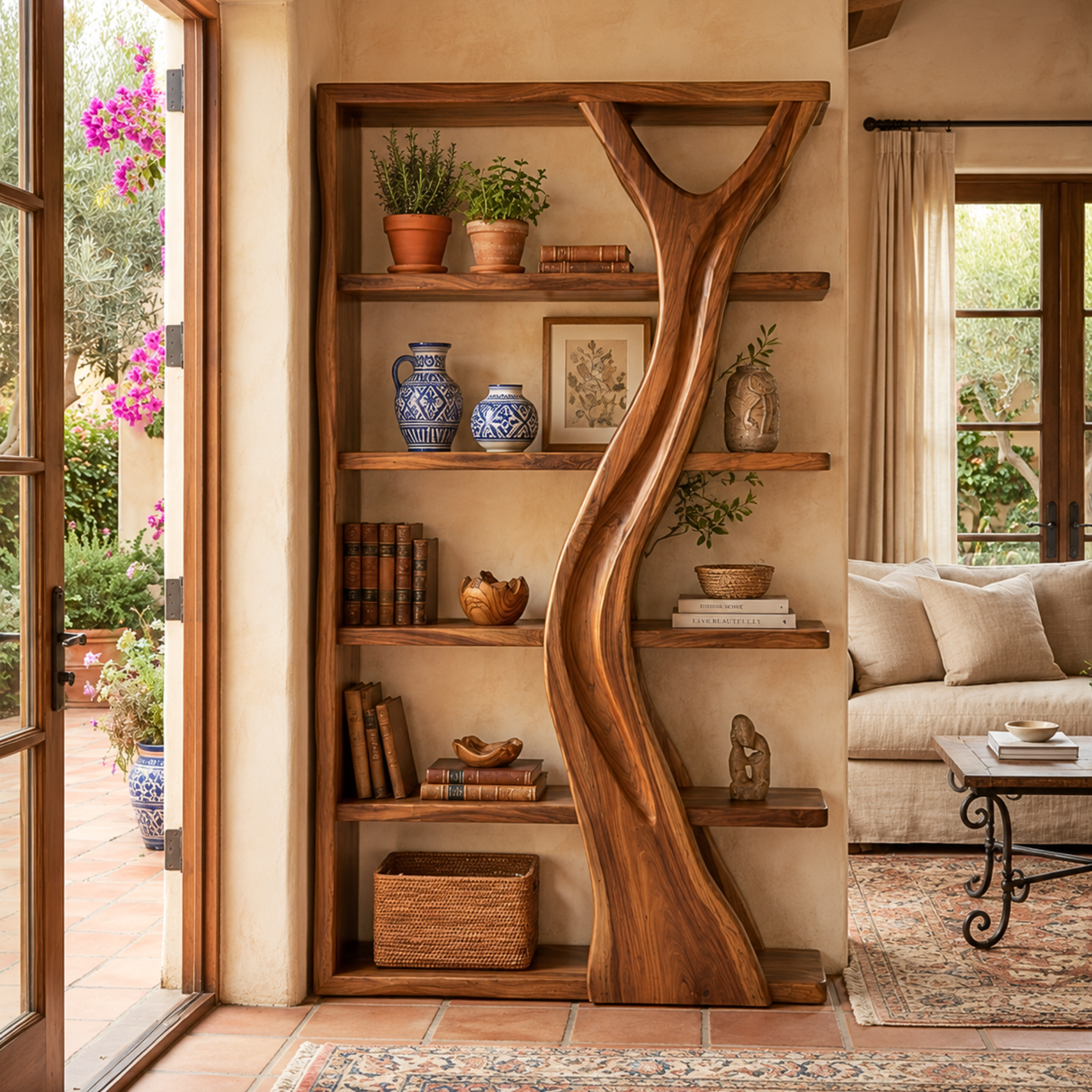 Handcrafted Solid Wood Tree Inspired Bookshelf for Organic Modern Interiors