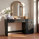 Wood Vanity Table with Side Drawers, Minimalist Dressing Table for Modern Bedrooms