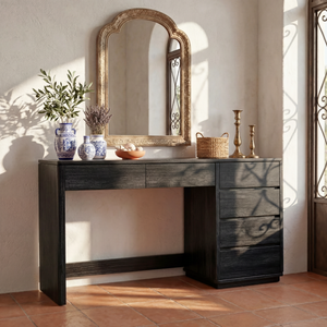 Wood Vanity Table with Side Drawers, Minimalist Dressing Table for Modern Bedrooms