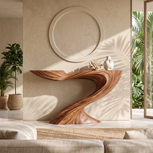 Console Table Solid Wood with Sculptural Swooping Pedestal for Entryway Decor