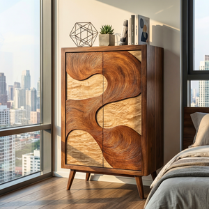 Solid Wood Sideboard with Organic River Flow Sculptural Doors for Contemporary Interiors