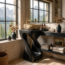 Organic Twisted Solid Wood Pedestal Sink Vanity with Sculptural Flow Form