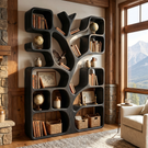 Handcrafted Solid Wood Tree Bookshelf with Organic Open Display Shelves