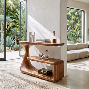 Console Table with Organic Curved Frame and Open Display Shelf