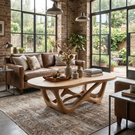 Cottage Solid Wood Coffee Table with Sculpted Open Base and Rounded Rectangular Top