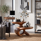 Sculptural Solid Wood Side Table with Two Tier Shelves and Organic Loop Base