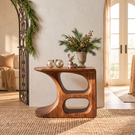 Sculptural Solid Wood Side Table with Open Storage Compartments