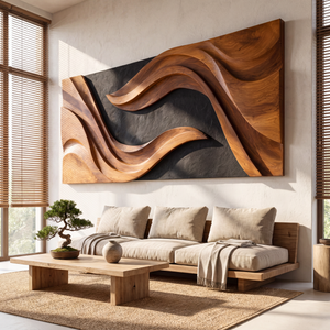 Sculpted Horizon Wooden Wall Art Panel Modern Organic Abstract Sculpture