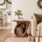 Organic Solid Wood Side Table with Open Shelf and Vinyl Record Storage