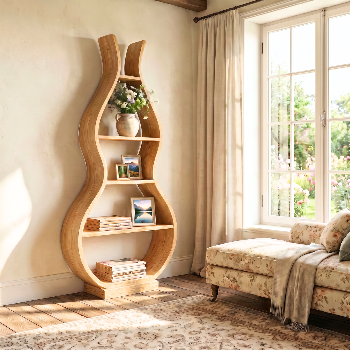 Handmade Organic Wooden Floor Shelf Sculptural Storage Display