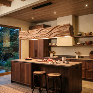 Handcrafted Organic Wood Pendant Light with Flowing Carved Texture