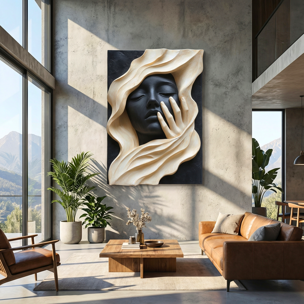 Handcrafted Solid Wood Wall Art with Abstract Female Face Relief for Modern Interiors