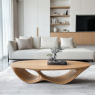 Solid Wood Coffee Table with Double Curved Hollow Base for Living Room