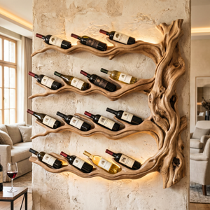 Organic Branch Solid Wood Wine Rack Wall Shelf