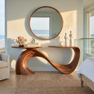 Console Table Solid Wood with Sculptural Infinity Curve Base for Entryway Decor