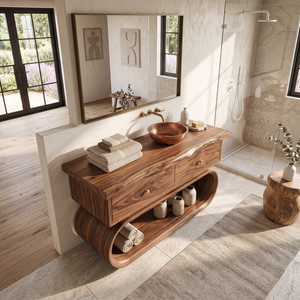Solid Wood Bathroom Vanity with Loop Frame Base and Drawer Storage