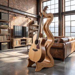 Sculptural Guitar Stand Handmade Wooden Guitar Holder Modern Artistic Floor Stand