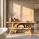 Organic Wooden Console Table Handmade Rustic Display Shelf