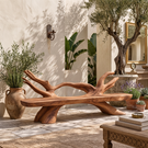 Organic Solid Wood Garden Bench with Sculptural Branch Backrest