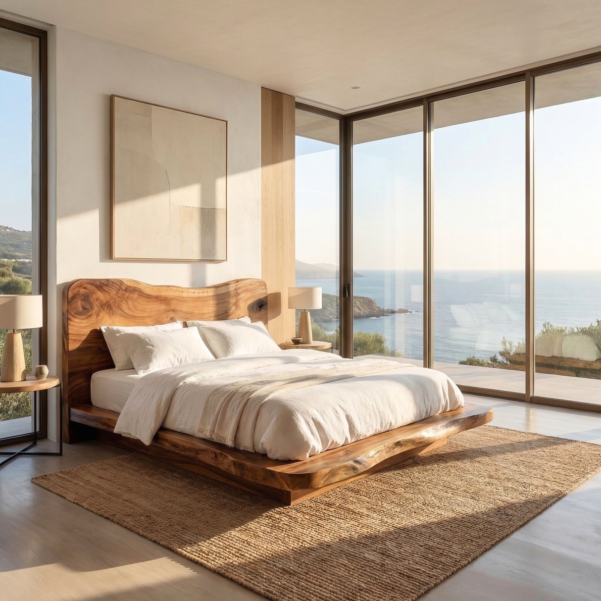 Sculptural Solid Wood Bed Frame with Organic Headboard for Modern Bedroom