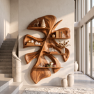 Tropical Leaf Solid Wood Wall Shelf with Sculptural Floating Display Shelves
