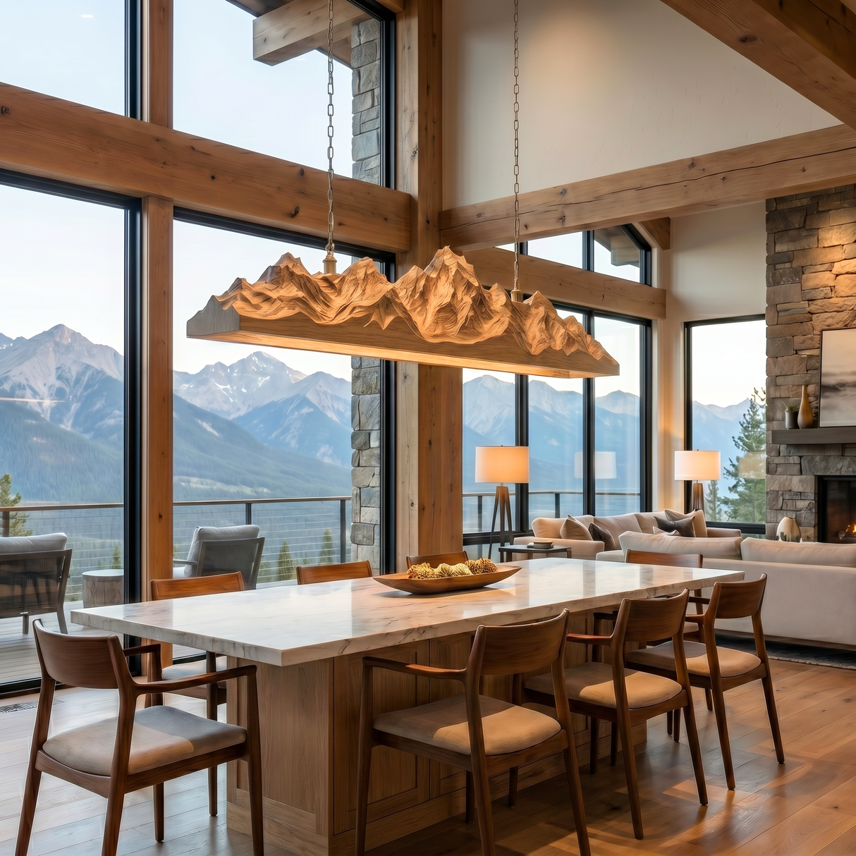 Sculptural Mountain Ridge Wood Pendant Light