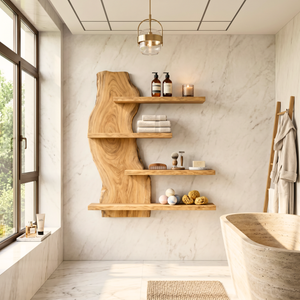 Coastal Live Edge Wooden Wall Shelf Handmade Floating Solid Wood Display Shelf