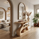 Sculptural Solid Wood Console with Integrated Shelf