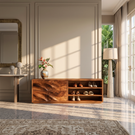 Modern Solid Wood Shoe Cabinet with Sculpted Drawers and Open Shelves