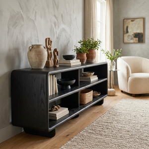 Solid Wood Open Shelf Sideboard with Rounded Edge Storage Design