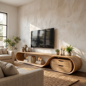 Flowing Organic Solid Wood TV Console with Oval Drawer Cabinet