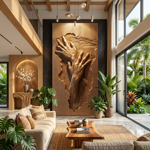 Wall Art Solid Wood Abstract Hand Sculpture for Living Room Decor