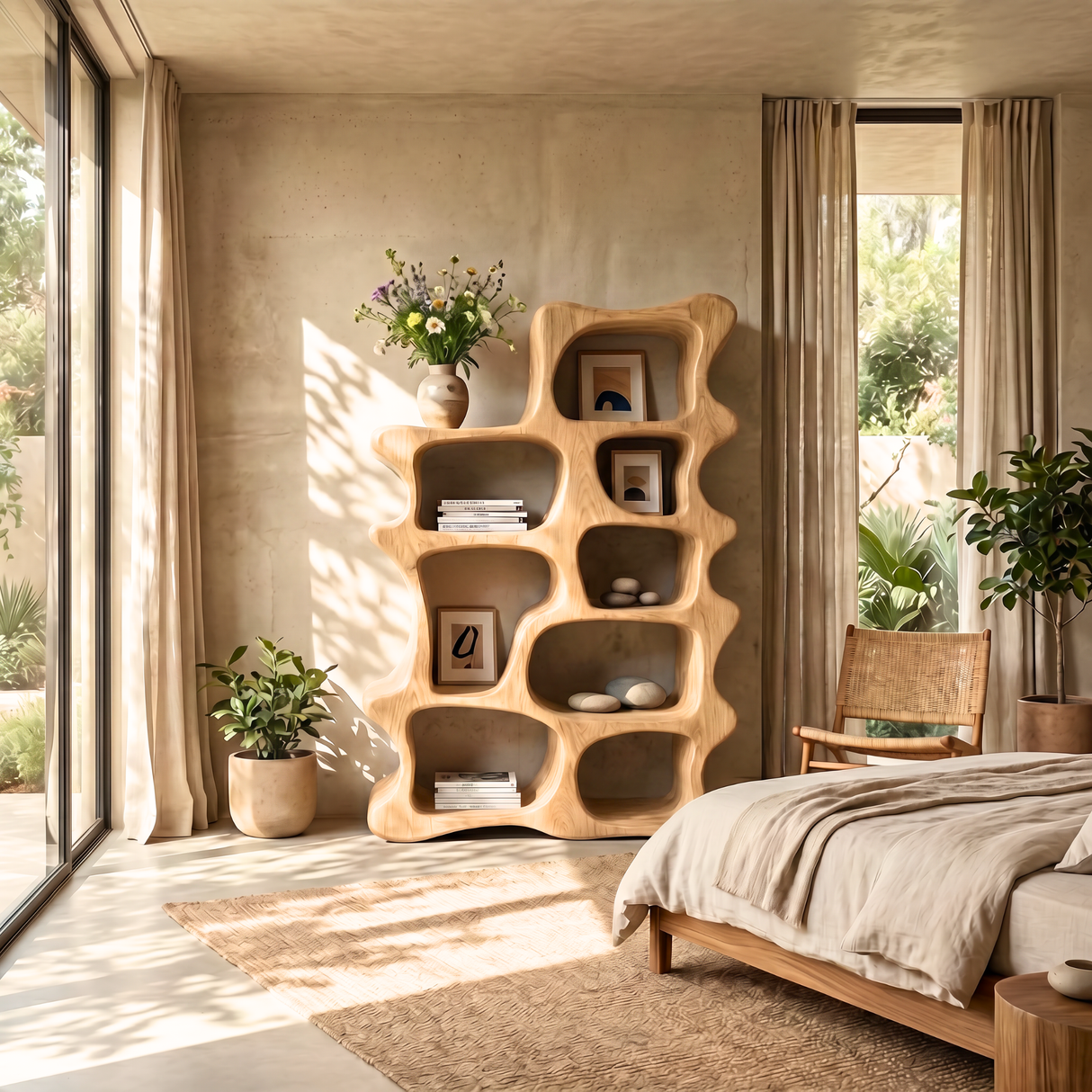 Handmade Freeform Wooden Bookshelf Artistic Display Cabinet