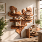 Sculptural Solid Wood Wall Shelf with Layered Organic Leaf Form